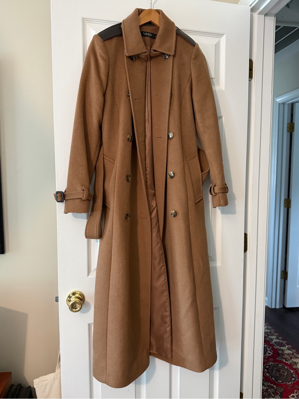 Ralph Lauren Camel Double-Breasted Wool Trench Coat